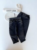 شلوار جین کمرکش نقلی ذغالی LUCKY LOOK - تصویر 3