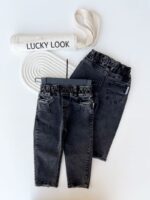 شلوار جین کمرکش نقلی ذغالی LUCKY LOOK